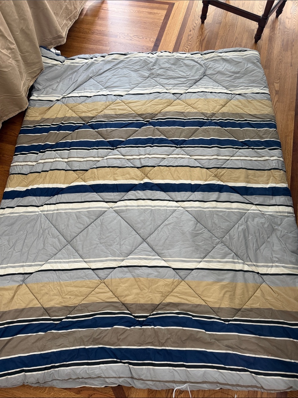 The Company Store 100% Cotton Twin Striped Quilted Comforter - Blue, Gray & Tan